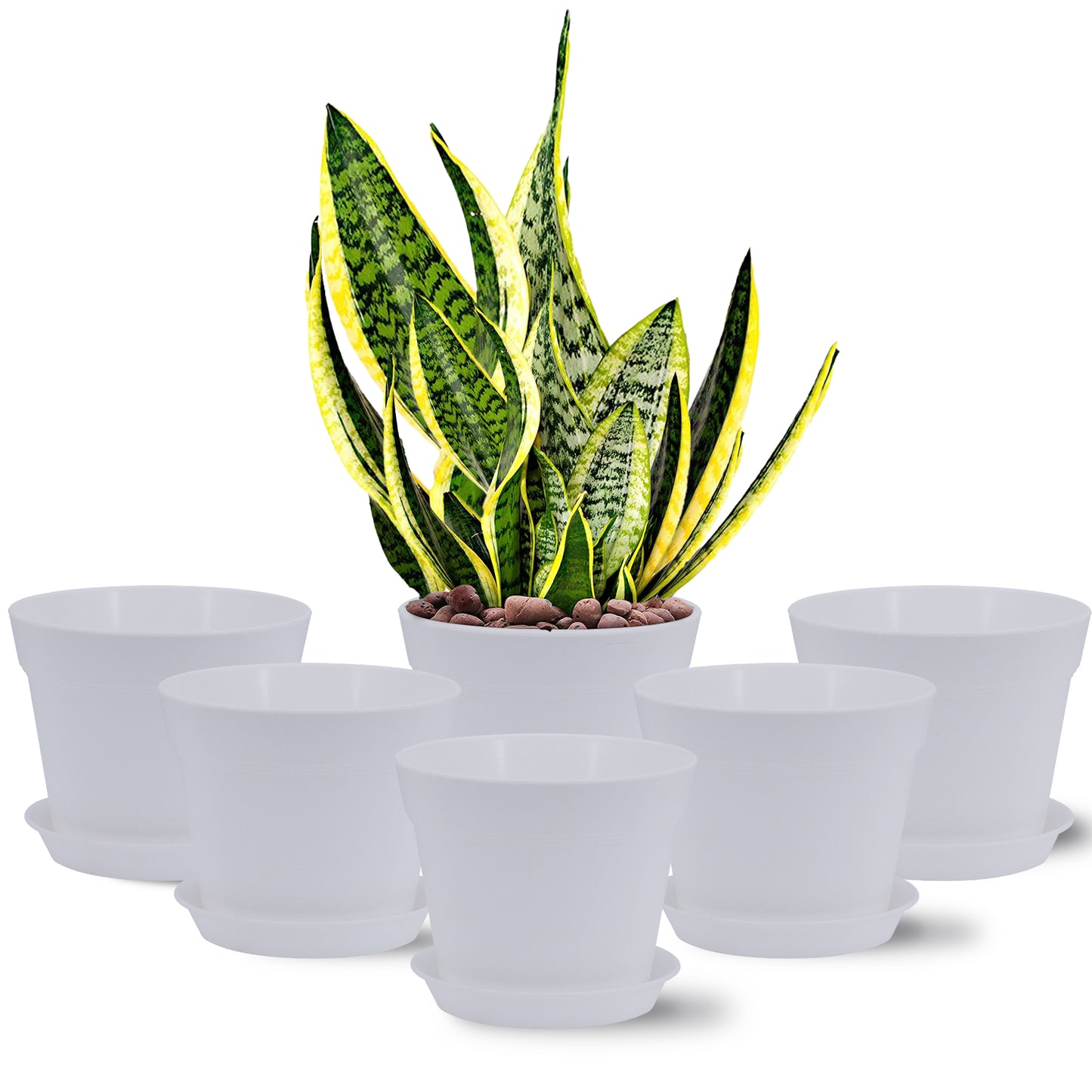 6 Pots de Fleurs en Plastique Plantes, avec Trous de Drainage 17,5 cm,Blanche