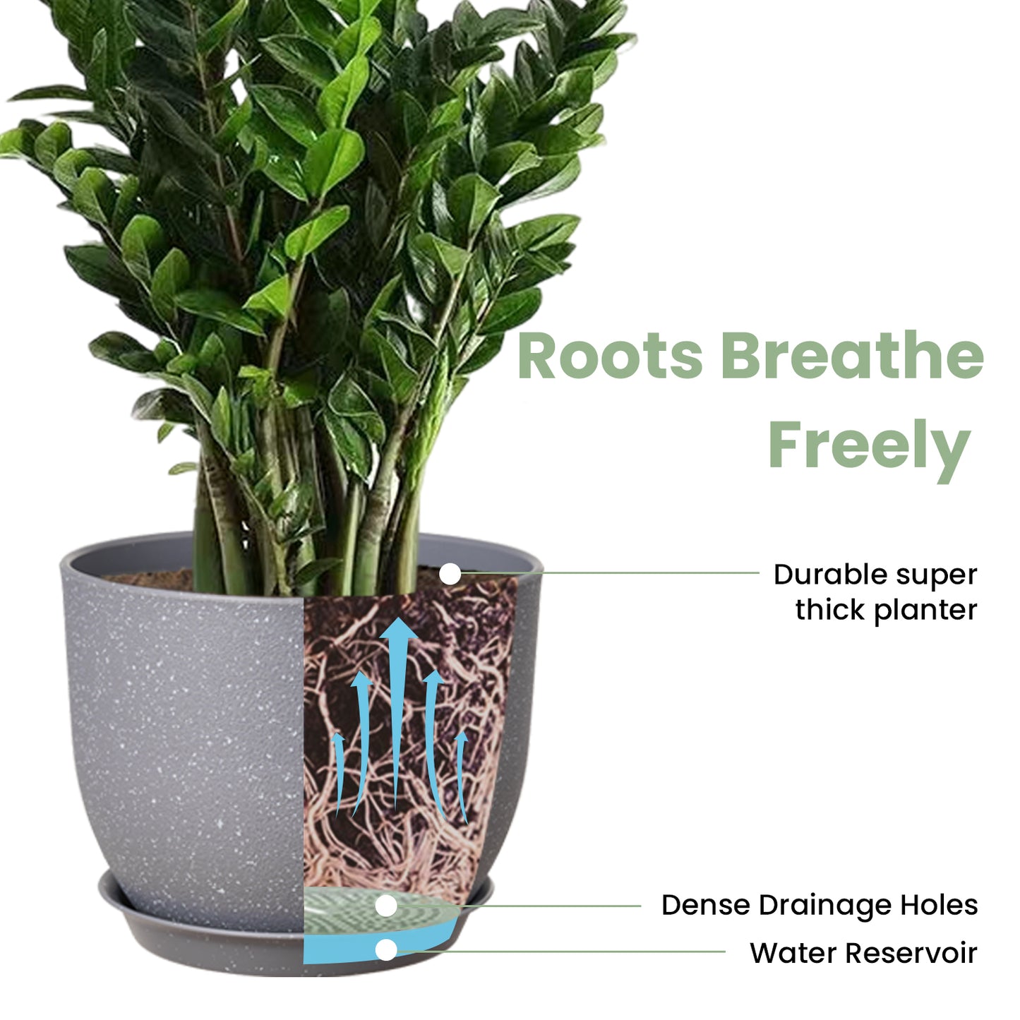 Lot de 3 Pots 30,5/25,4/22,9 cm de Fleurs en Plastique Plantes,Gris moucheté