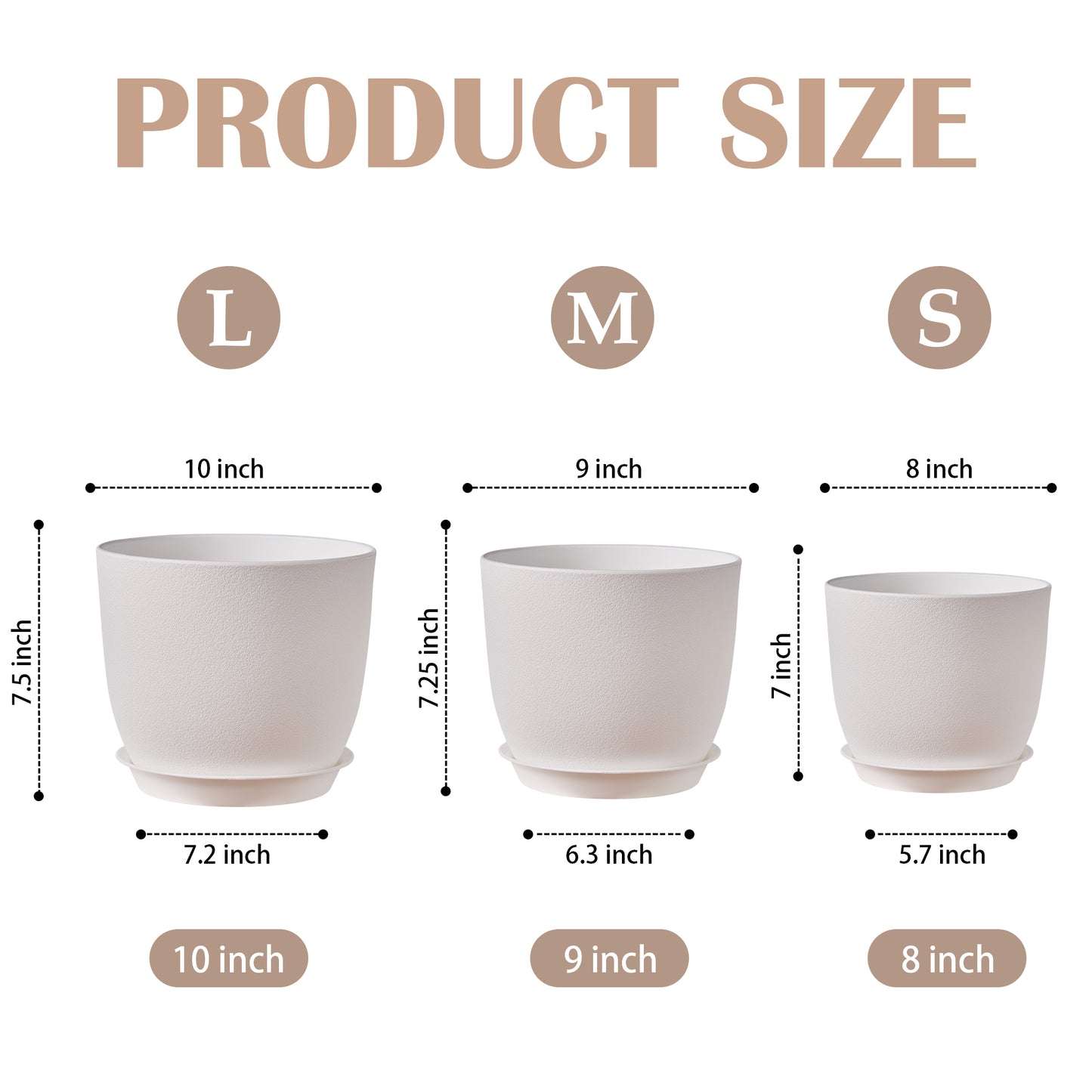 Jardinière en plastique Gardrium, pot de fleurs pour intérieur et extérieur, 10/9/8 pouces, lot de 3, blanc frais