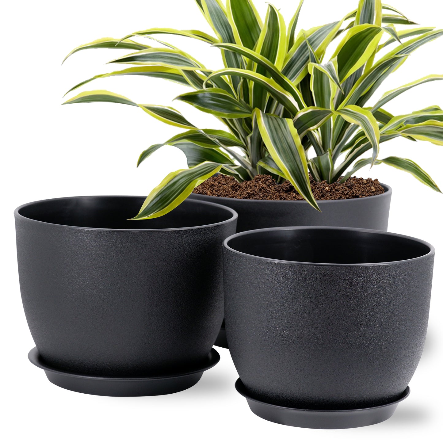 Gardrium Plastic Planter, Plant Pot for Indoor Outdoor, 12/10/9 inch Set of 3, Black