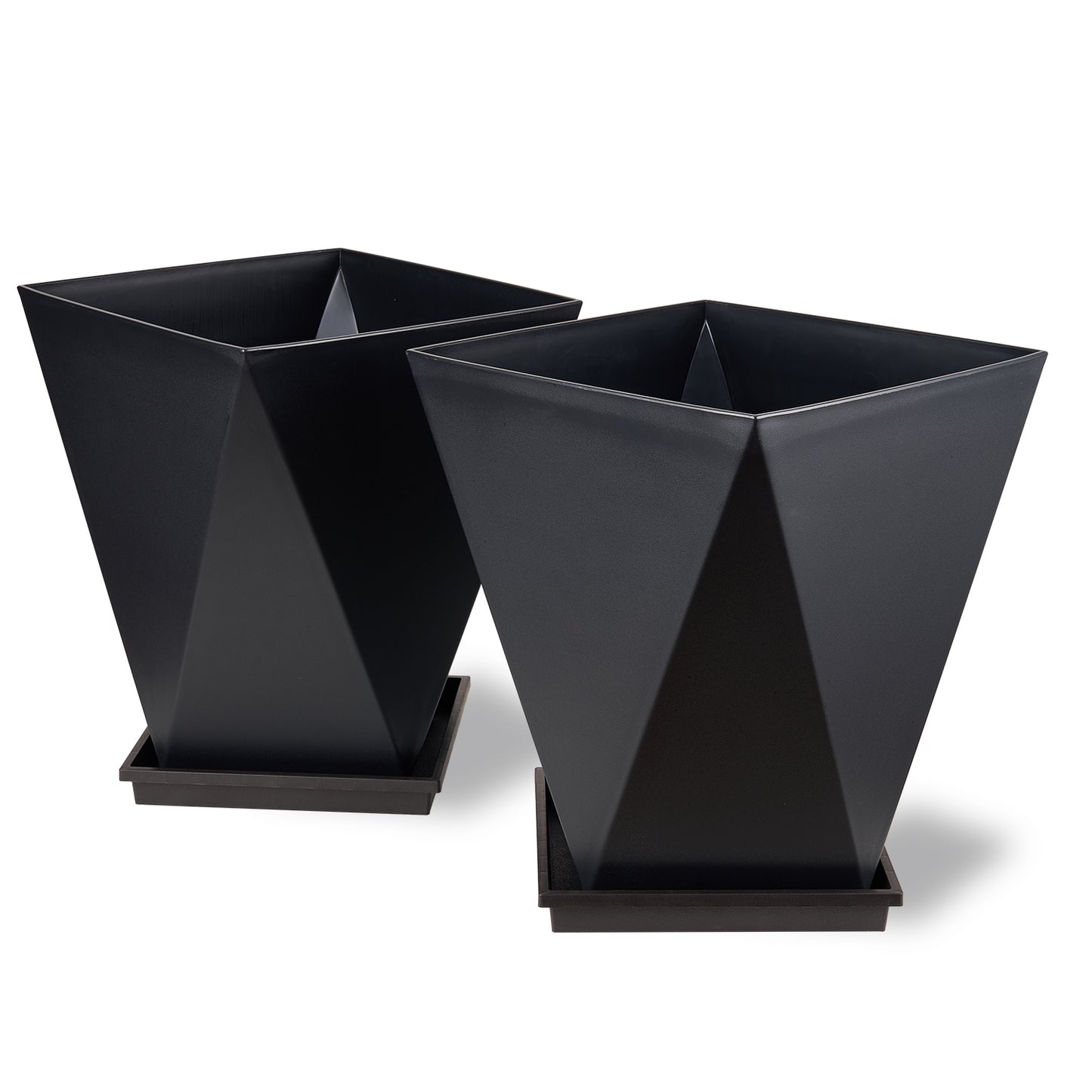 Grand pot de fleurs de 11 po avec trou de drainage, lot de 2, noir