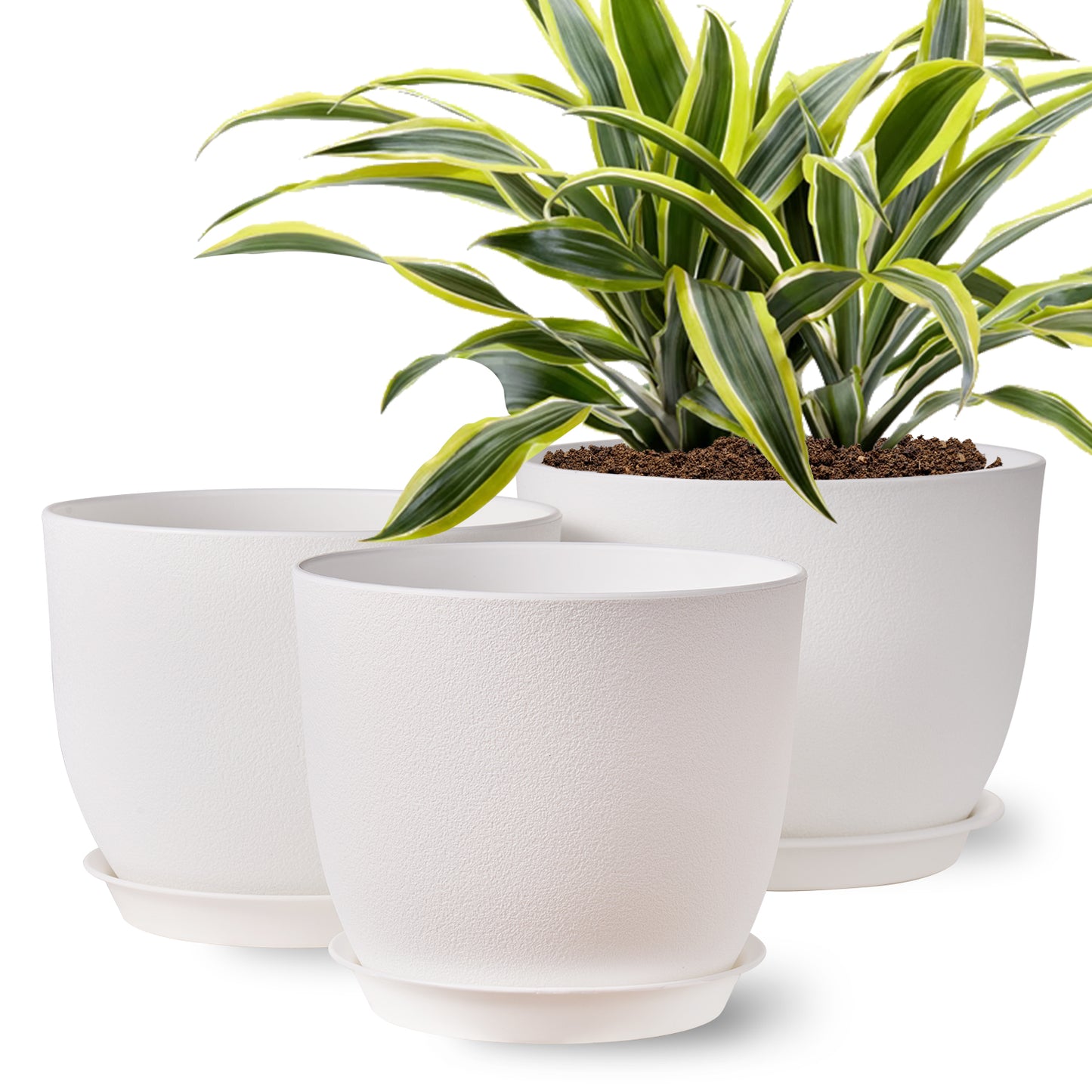 Gardrium Plastic Planter, Plant Pot for Indoor Outdoor, 12/10/9 inch Set of 3, Fresh White