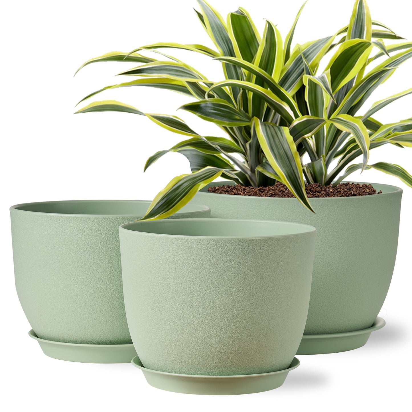 Gardrium Plastic Planter, Plant Pot for Indoor Outdoor, 12/10/9 inch Set of 3, Fresh Green
