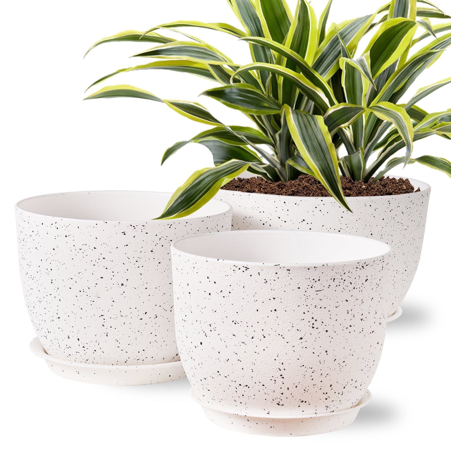Gardrium Plastic Planter, Plant Pot for Indoor Outdoor, 10/9/8 inch Set of 3, Speckled White
