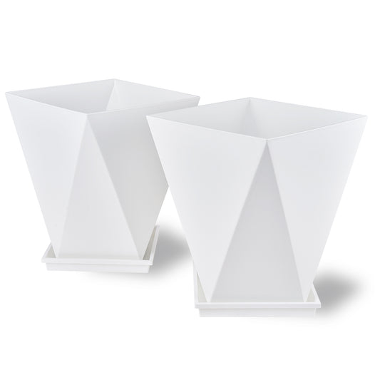 13'' Large plant pot with Drainage Hole set of 2, White