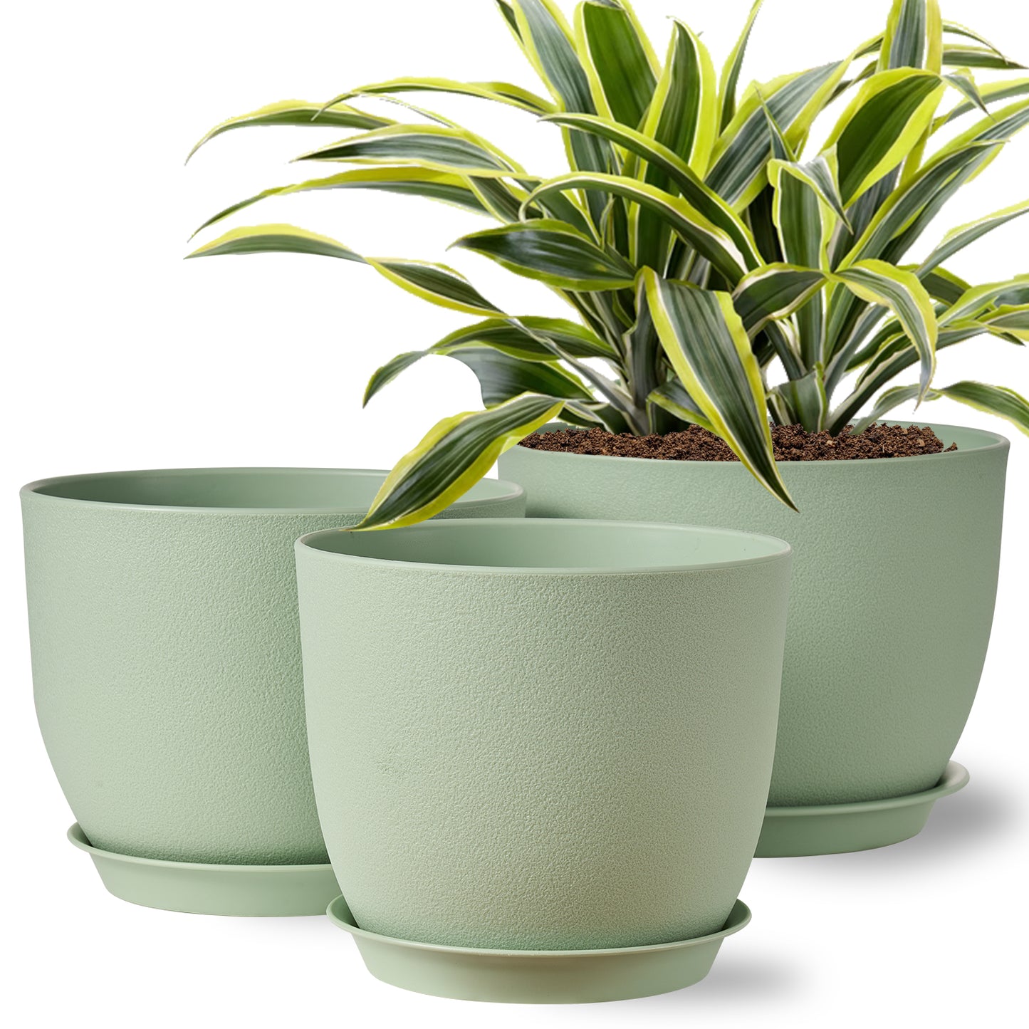 Gardrium Plastic Planter, Plant Pot for Indoor Outdoor, 10/9/8 inch Set of 3, Fresh Green