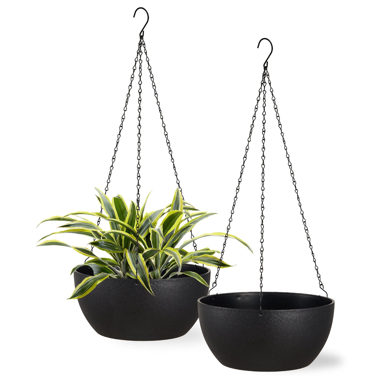 12in Hanging Plant Pot, Plant Flower Pot with Drainage Hole (2-Pack),Black