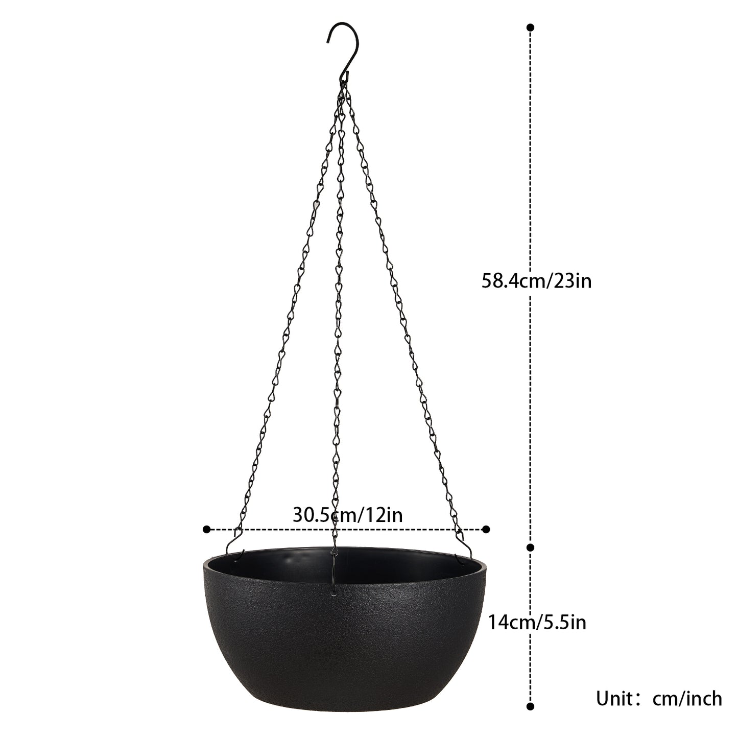 12in Hanging Plant Pot, Plant Flower Pot with Drainage Hole (2-Pack),Black