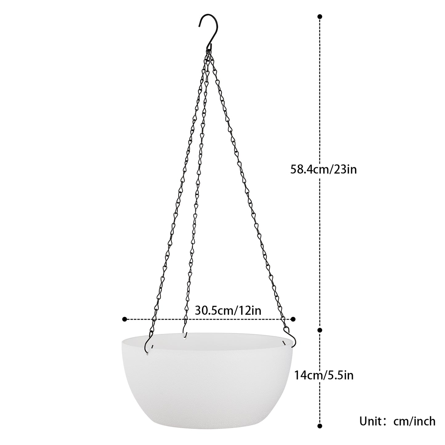 12in Hanging Plant Pot, Plant Flower Pot with Drainage Hole (2-Pack),White