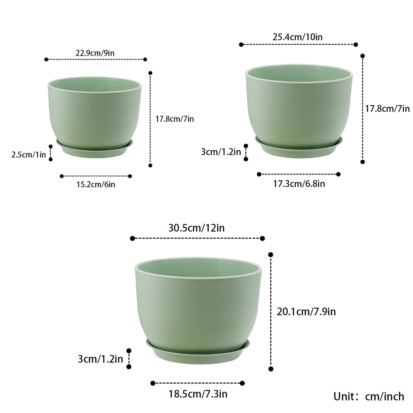 Gardrium Plastic Planter, Plant Pot for Indoor Outdoor, 12/10/9 inch Set of 3, Fresh Green