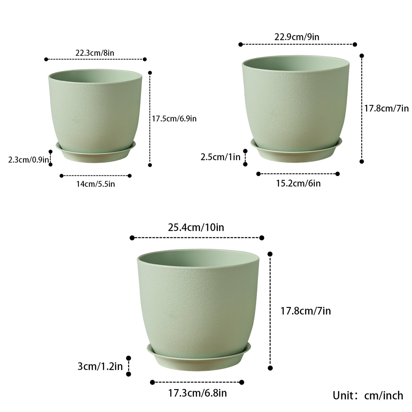 Gardrium Plastic Planter, Plant Pot for Indoor Outdoor, 10/9/8 inch Set of 3, Fresh Green