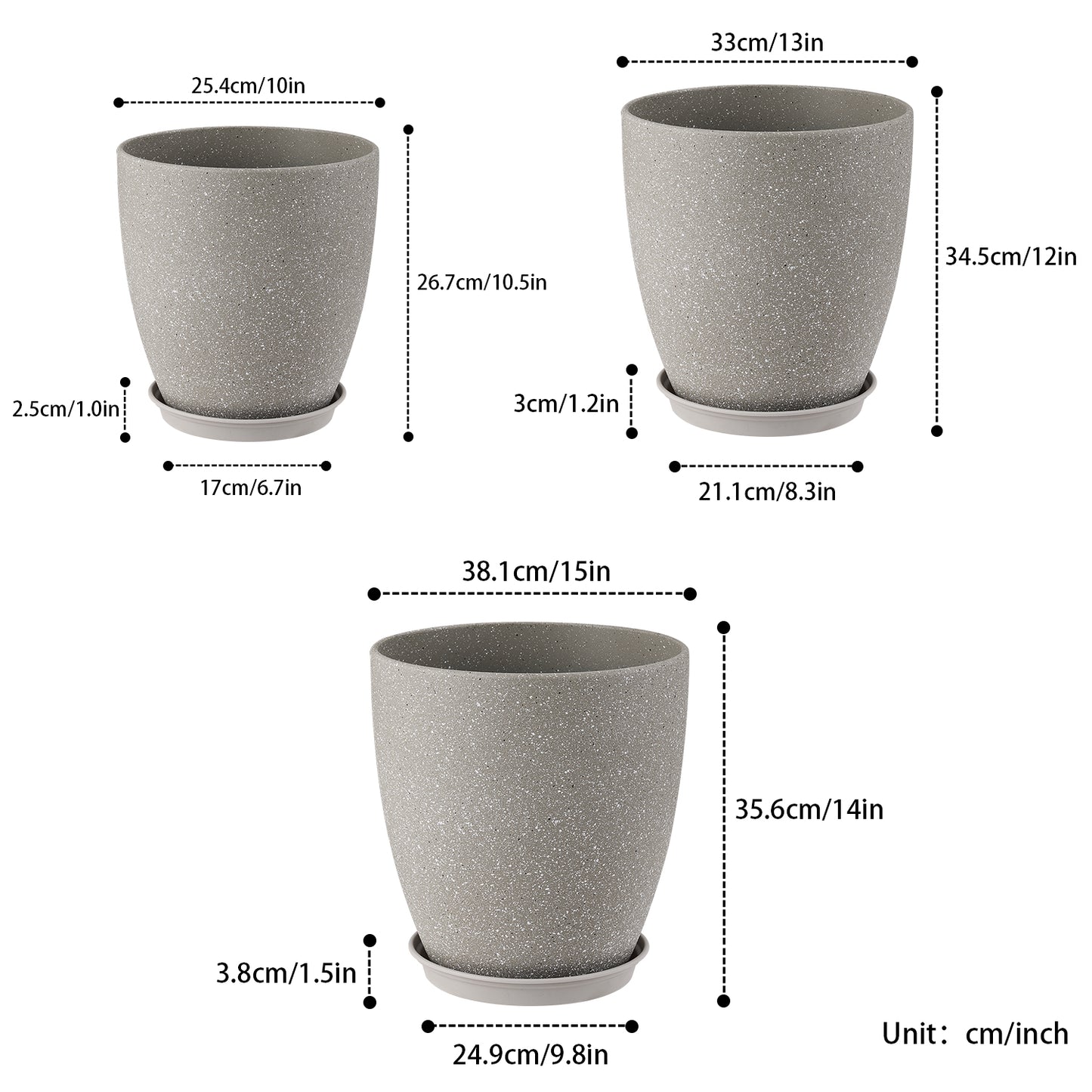 Gardrium Indoor and Outdoor Planter 15/13/10 inch Set of 3, White