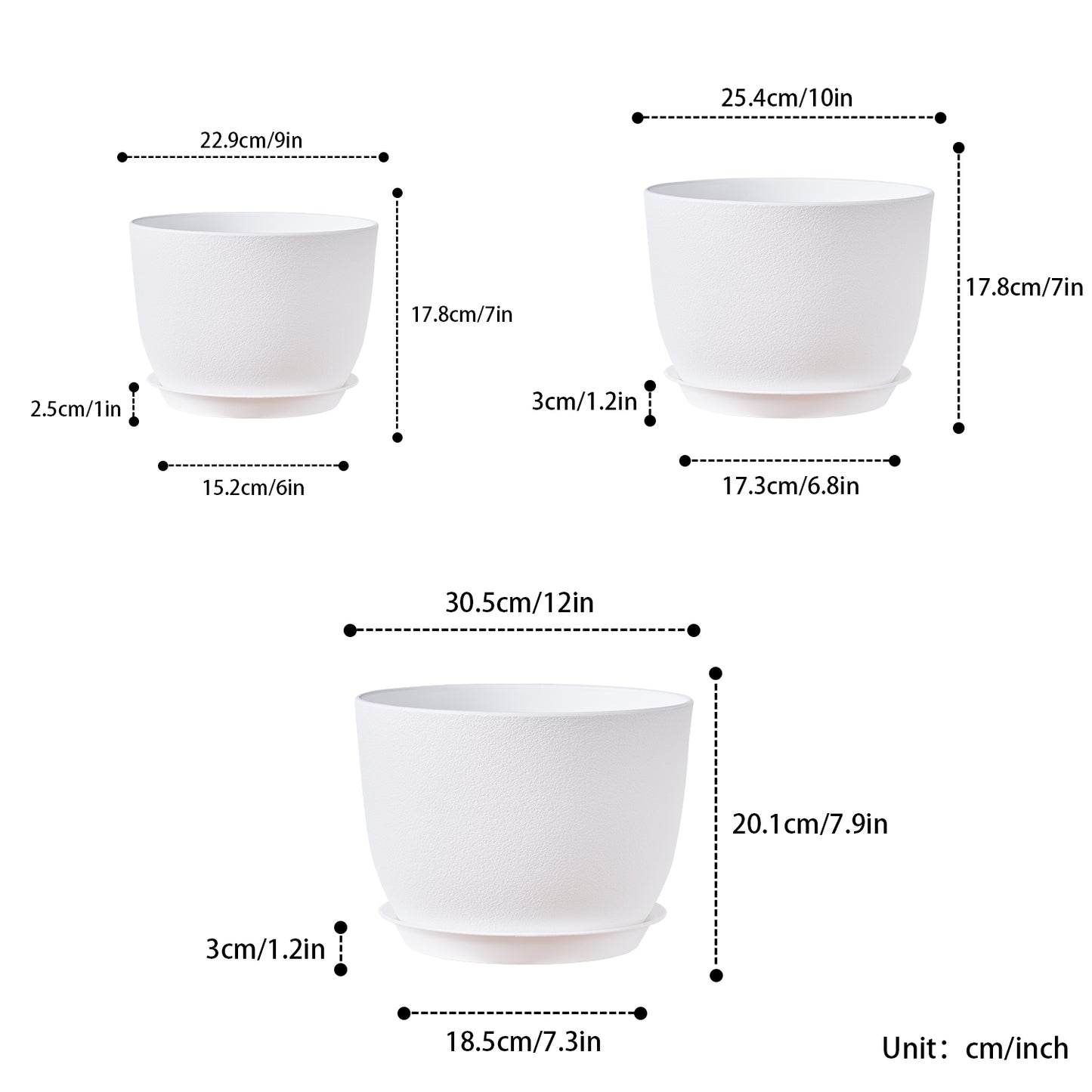 Gardrium Plastic Planter, Plant Pot for Indoor Outdoor, 12/10/9 inch Set of 3, Fresh White