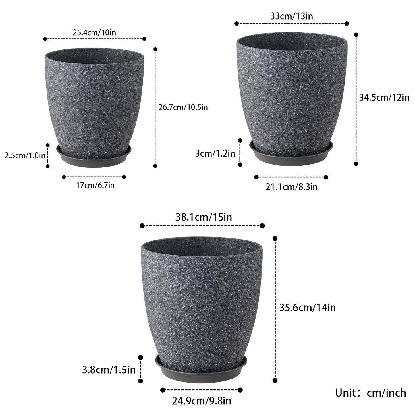 Gardrium Indoor and Outdoor Planter 15/13/10 inch Set of 3, Gray