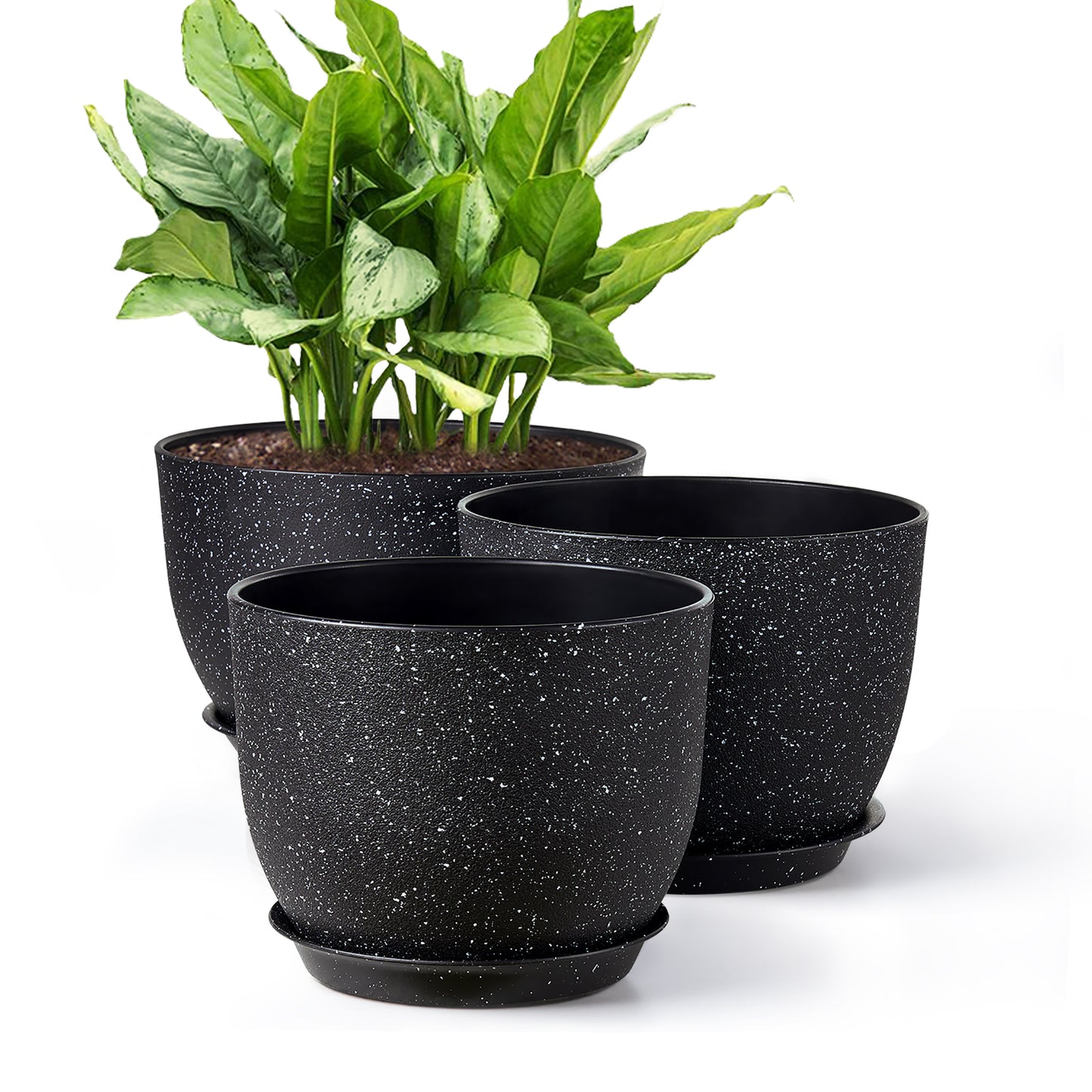 Gardrium Plastic Planter, Plant Pot for Indoor Outdoor, 12 / 10 / 9 inch Set of 3,Speckled Black