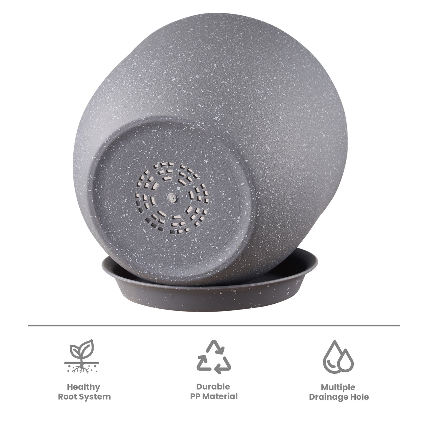 Lot de 3 Pots 30,5/25,4/22,9 cm de Fleurs en Plastique Plantes,Gris moucheté
