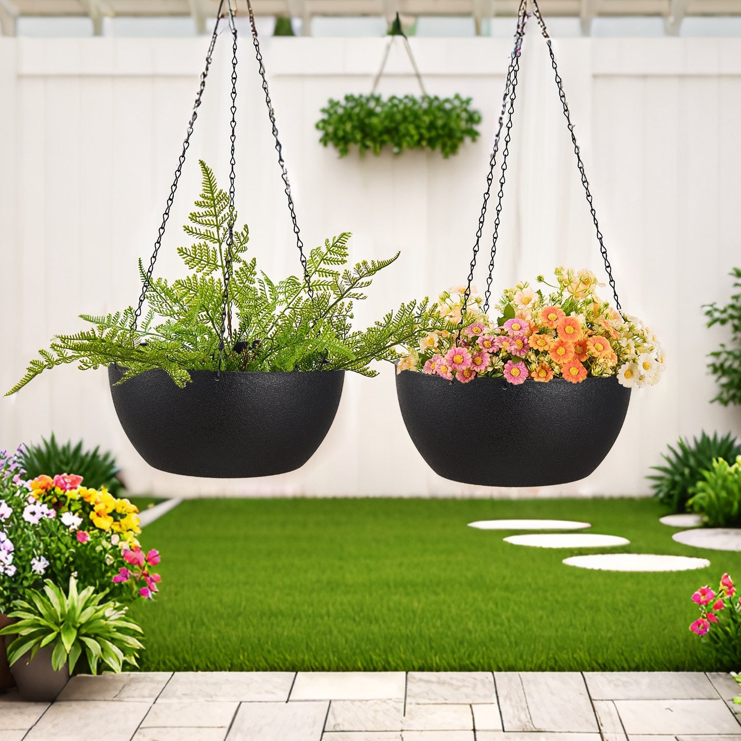 12in Hanging Plant Pot, Plant Flower Pot with Drainage Hole (2-Pack),Black