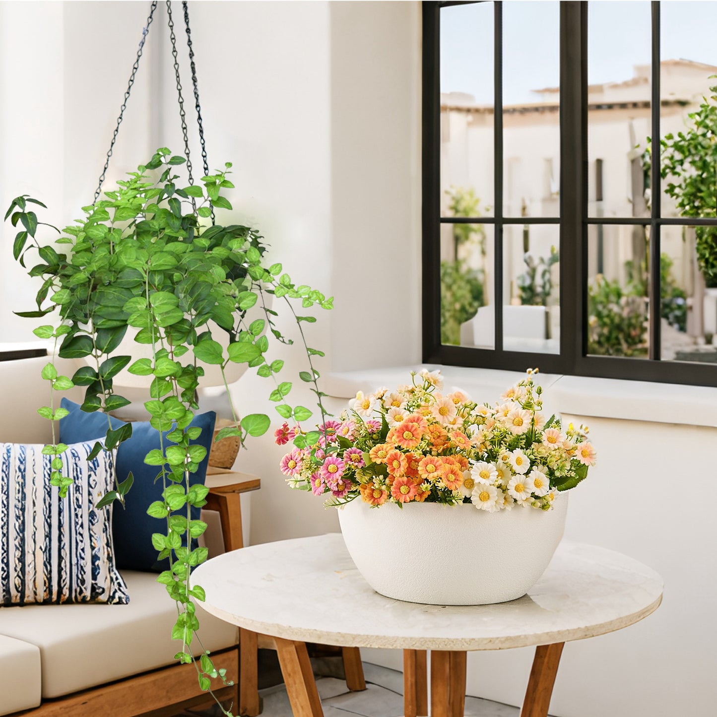 12in Hanging Plant Pot, Plant Flower Pot with Drainage Hole (2-Pack),White