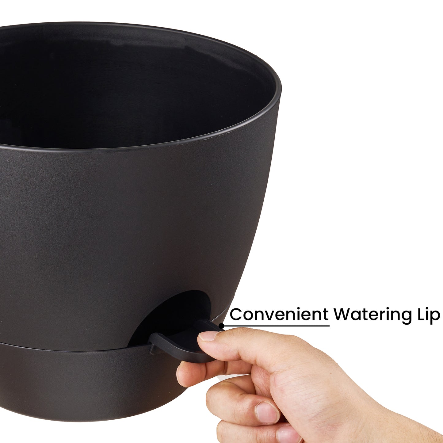 Self-watering Plant Pot, Plastic Planters - Set of three 12 / 10 / 9 Inches, Pure Black