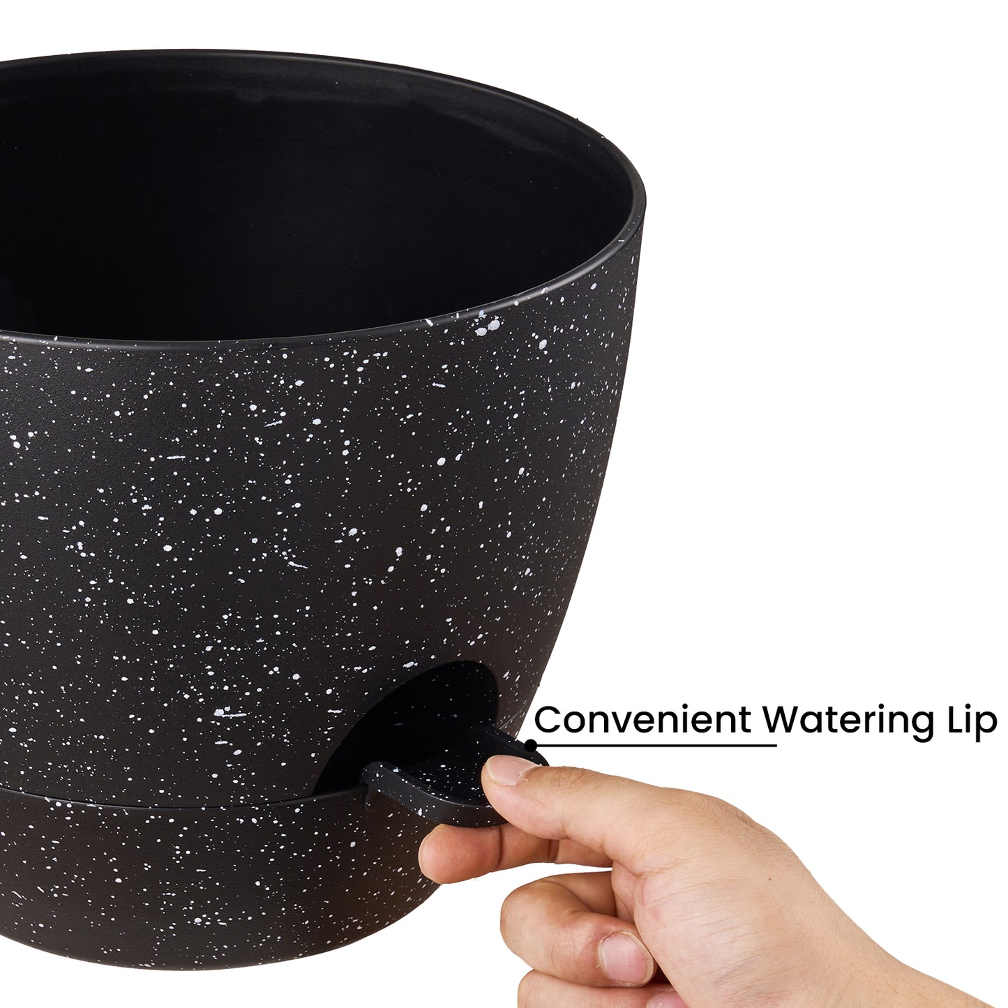 Self-watering Plant Pot, Plastic Planters Set of 3, 12 / 10 / 9 inches, Speckled Black