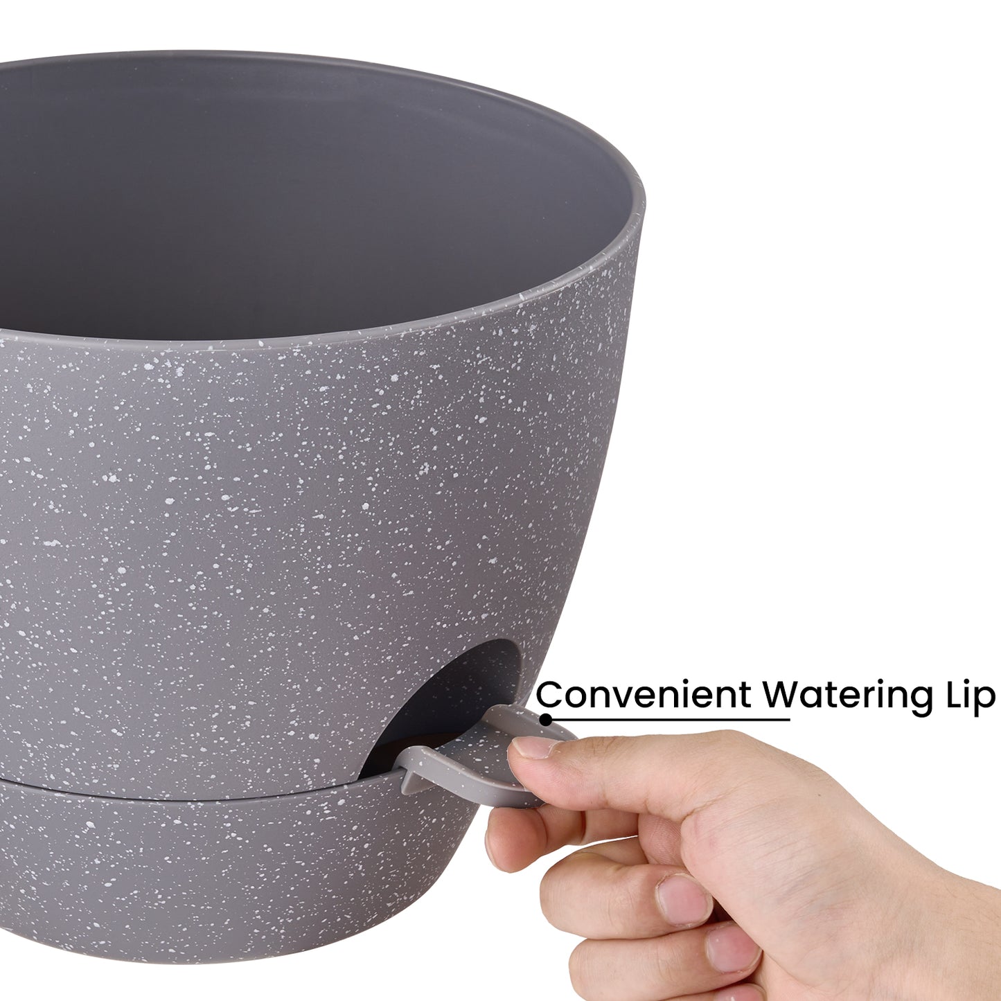 Self-watering Plant Pot, Plastic Planters - Set of three 12 / 10 / 9 Inches, Speckled Gray