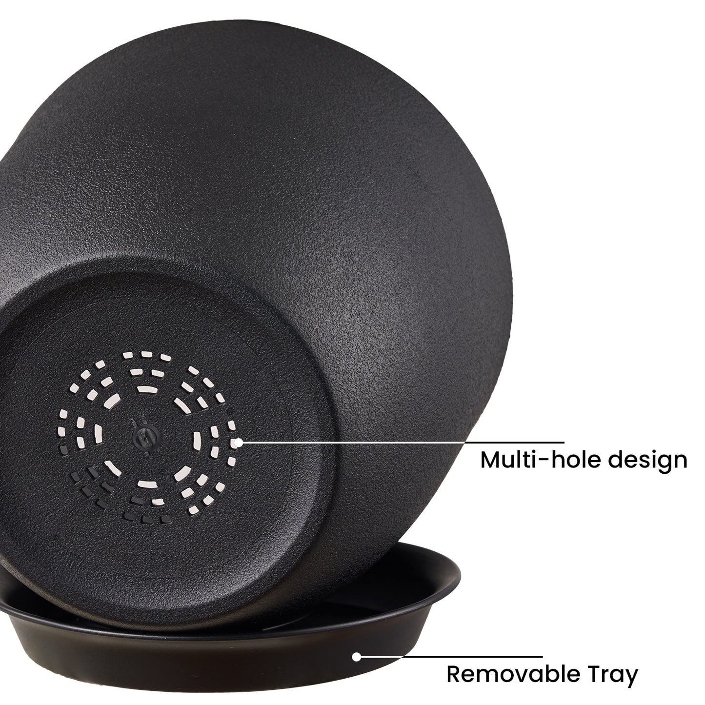 Gardrium Plastic Planter, Plant Pot for Indoor Outdoor, 12/10/9 inch Set of 3, Black