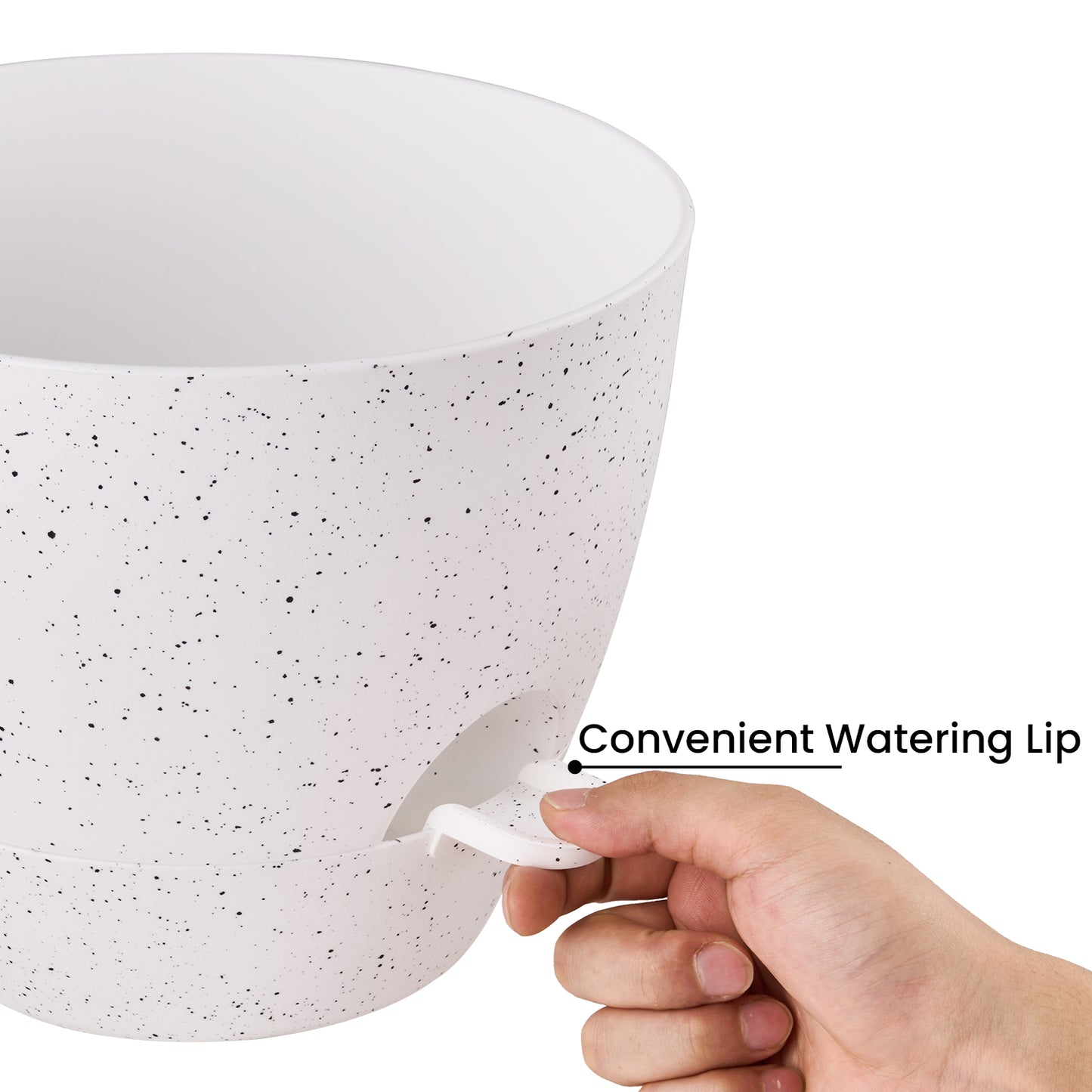 Self-watering Plant Pot, Plastic Planters - Set of three 12 / 10 / 9 inches, Speckled White