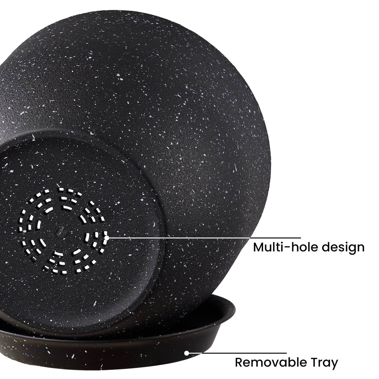 Gardrium Plastic Planter, Plant Pot for Indoor Outdoor, 10 / 9 / 8 inch Set of 3,Speckled Black