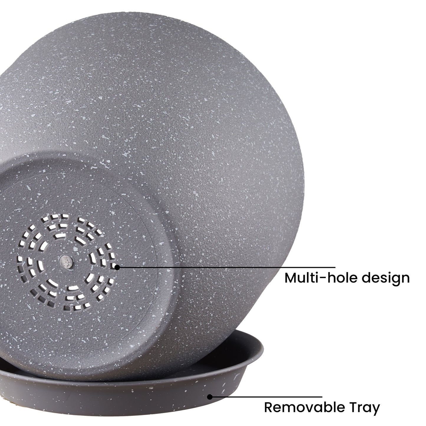 Gardrium Plastic Planter, Plant Pot for Indoor Outdoor, 12/10/9 inch Set of 3, Speckled Cement Gray