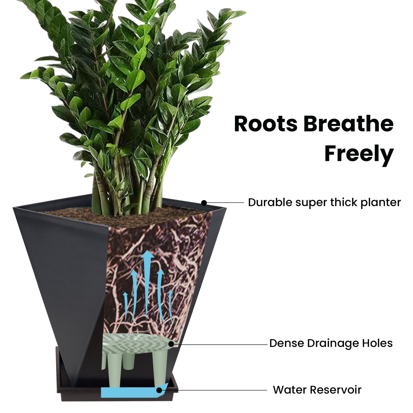 Grand pot de fleurs de 11 po avec trou de drainage, lot de 2, noir