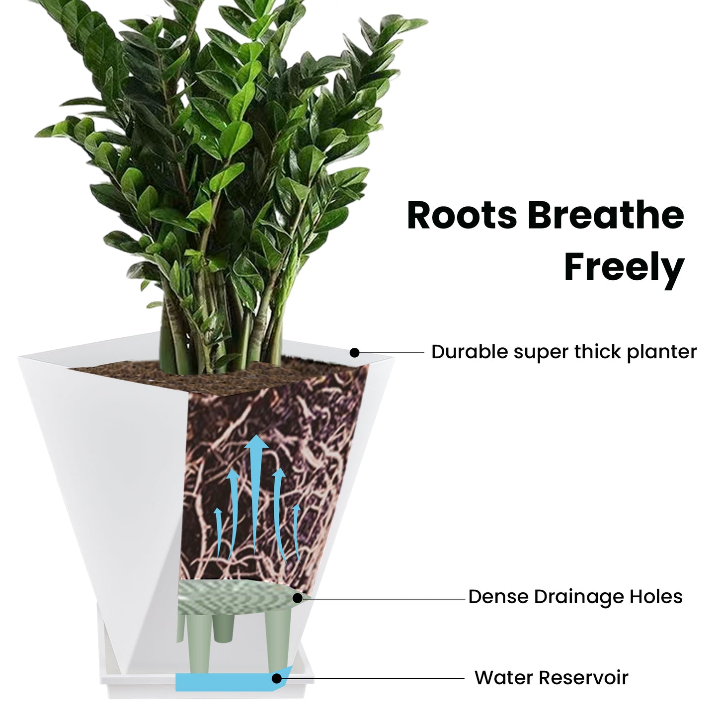 13'' Large plant pot with Drainage Hole set of 2, White