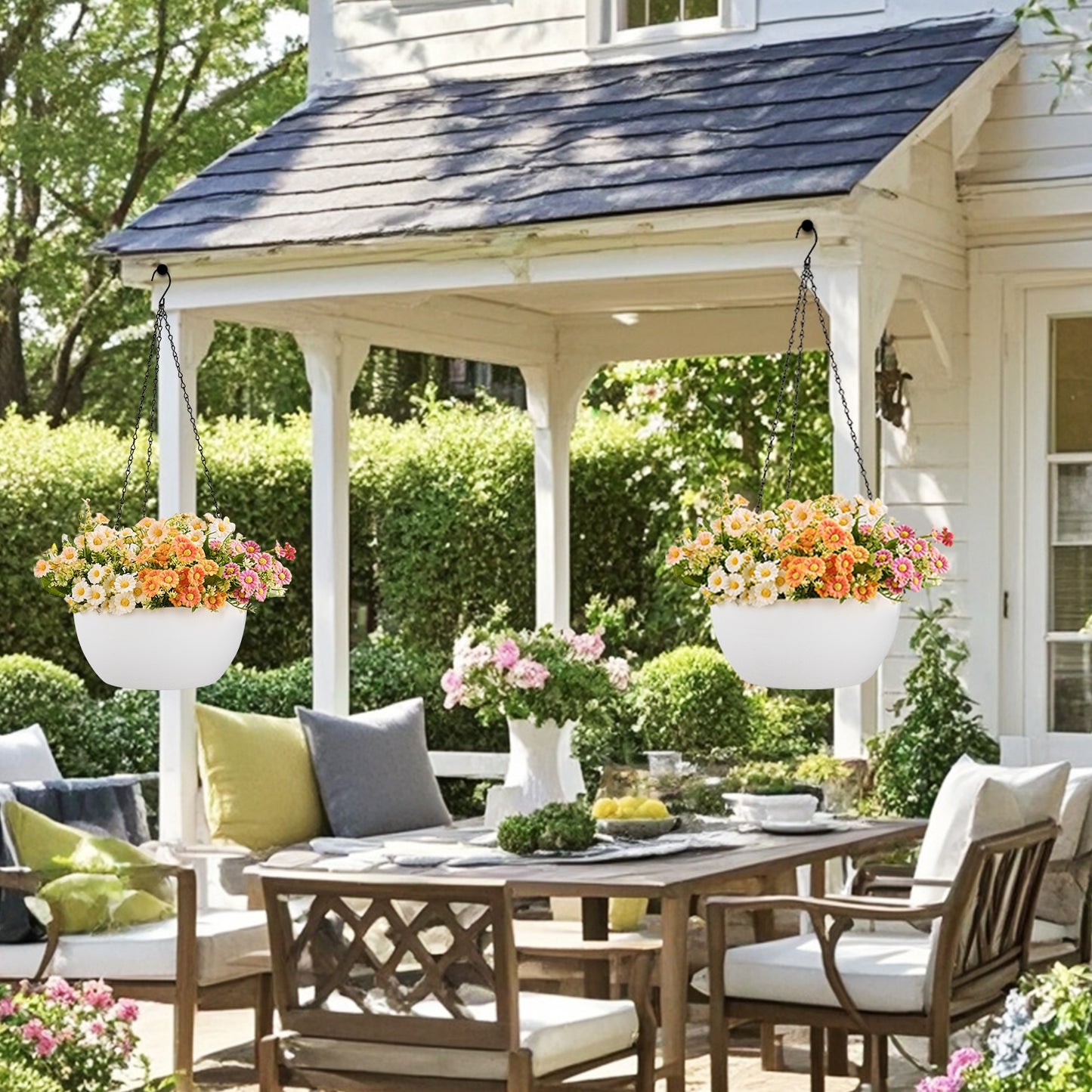 12in Hanging Plant Pot, Plant Flower Pot with Drainage Hole (2-Pack),White