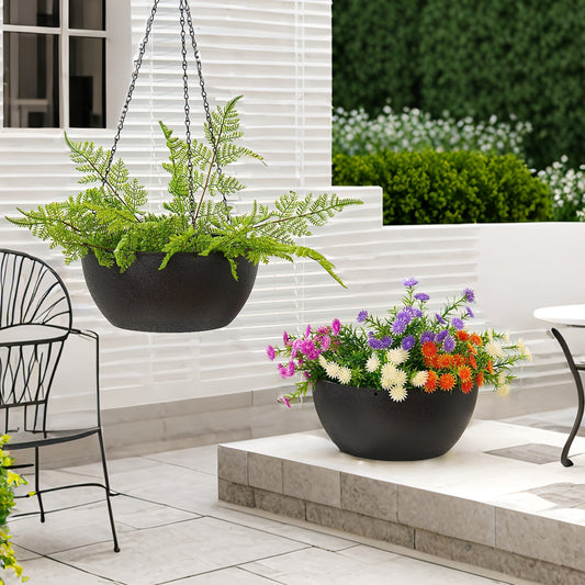 12in Hanging Plant Pot, Plant Flower Pot with Drainage Hole (2-Pack),Black