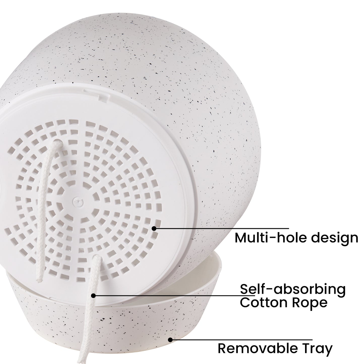 Self-watering Plant Pot, Plastic Planters - Set of three 12 / 10 / 9 inches, Speckled White