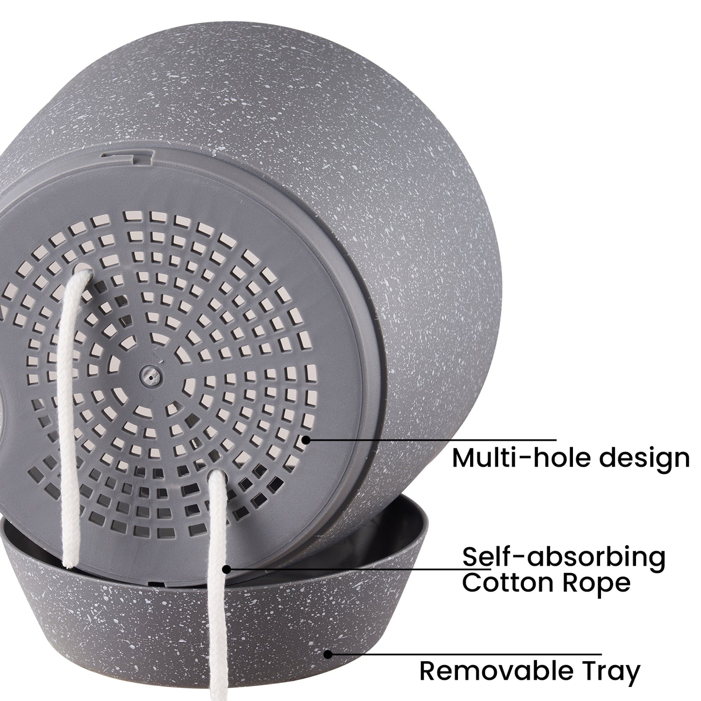 Self-watering Plant Pot, Plastic Planters - Set of three 12 / 10 / 9 Inches, Speckled Gray