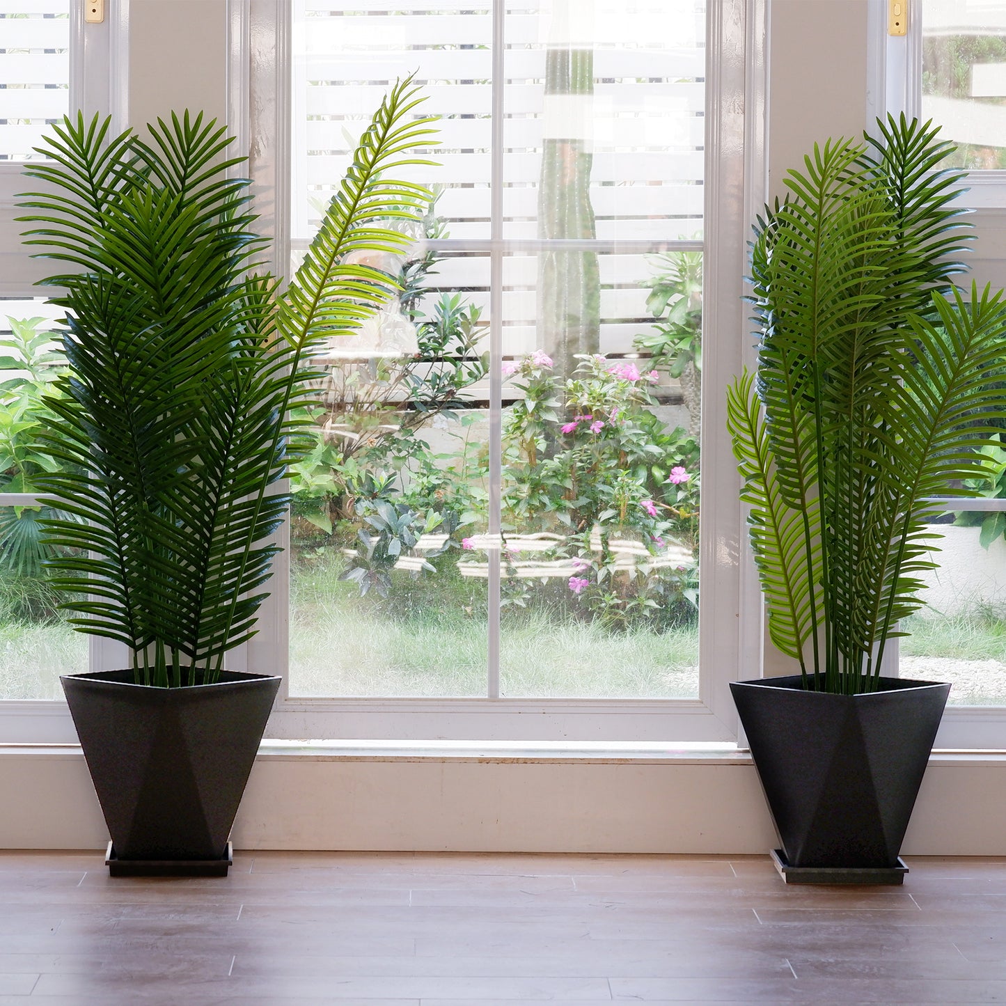 Grand pot de fleurs de 11 po avec trou de drainage, lot de 2, noir