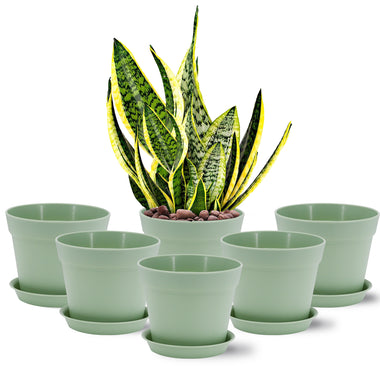 6 Pots de Fleurs en Plastique Plantes, avec Trous de Drainage 17,5 cm,Vert