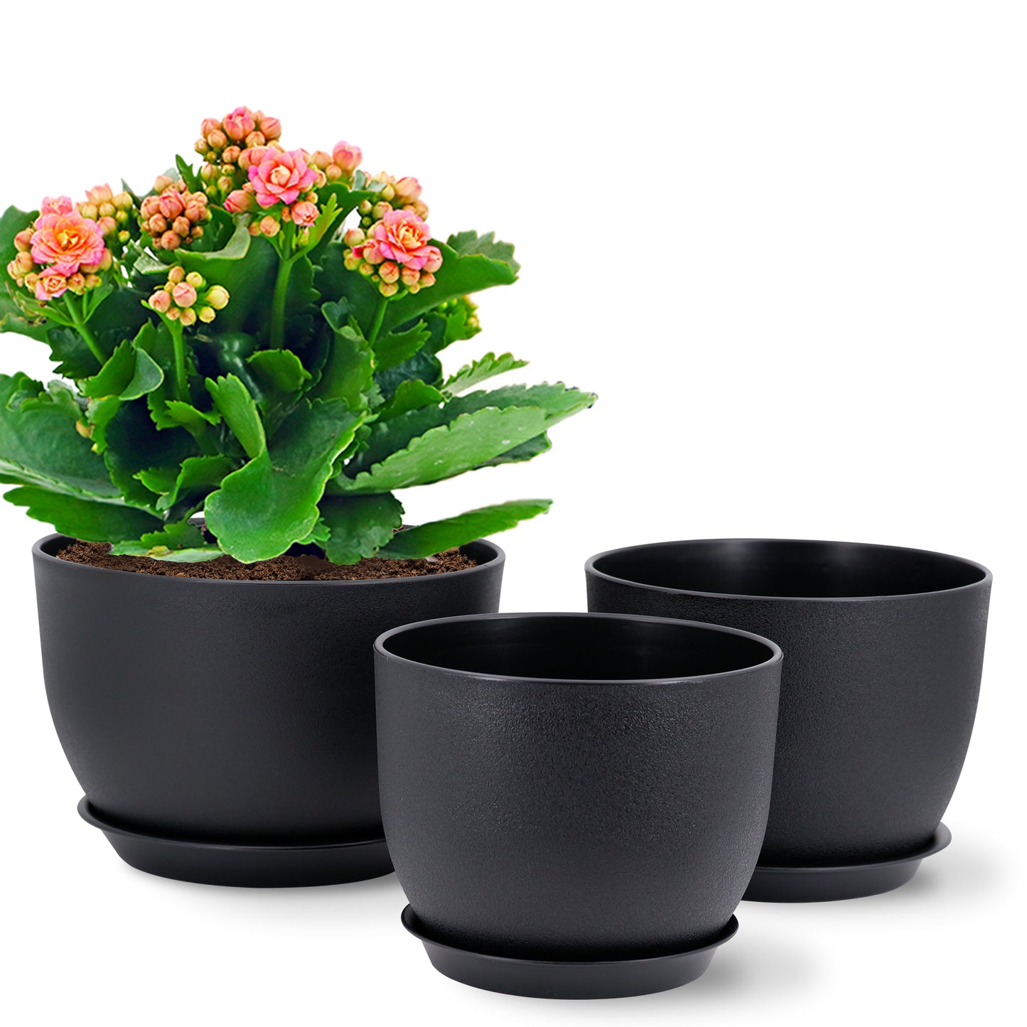 Lot de 3 Pots 30,5/25,4/22,9 cm de Fleurs en Plastique Plantes,Noir