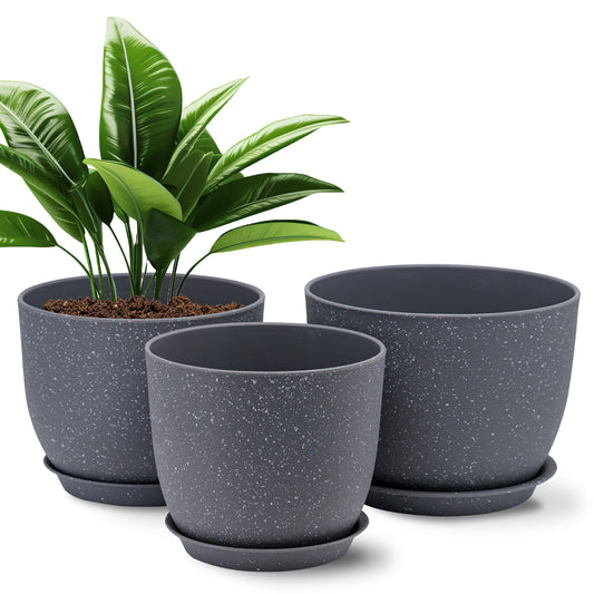 Lot de 3 Pots 25,4/22,9/20,3 cm de Fleurs en Plastique Plantes, Gris moucheté