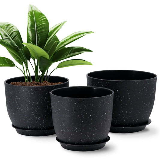 Lot de 3 Pots 25,4/22,9/20,3 cm de Fleurs en Plastique Plantes, Noir moucheté