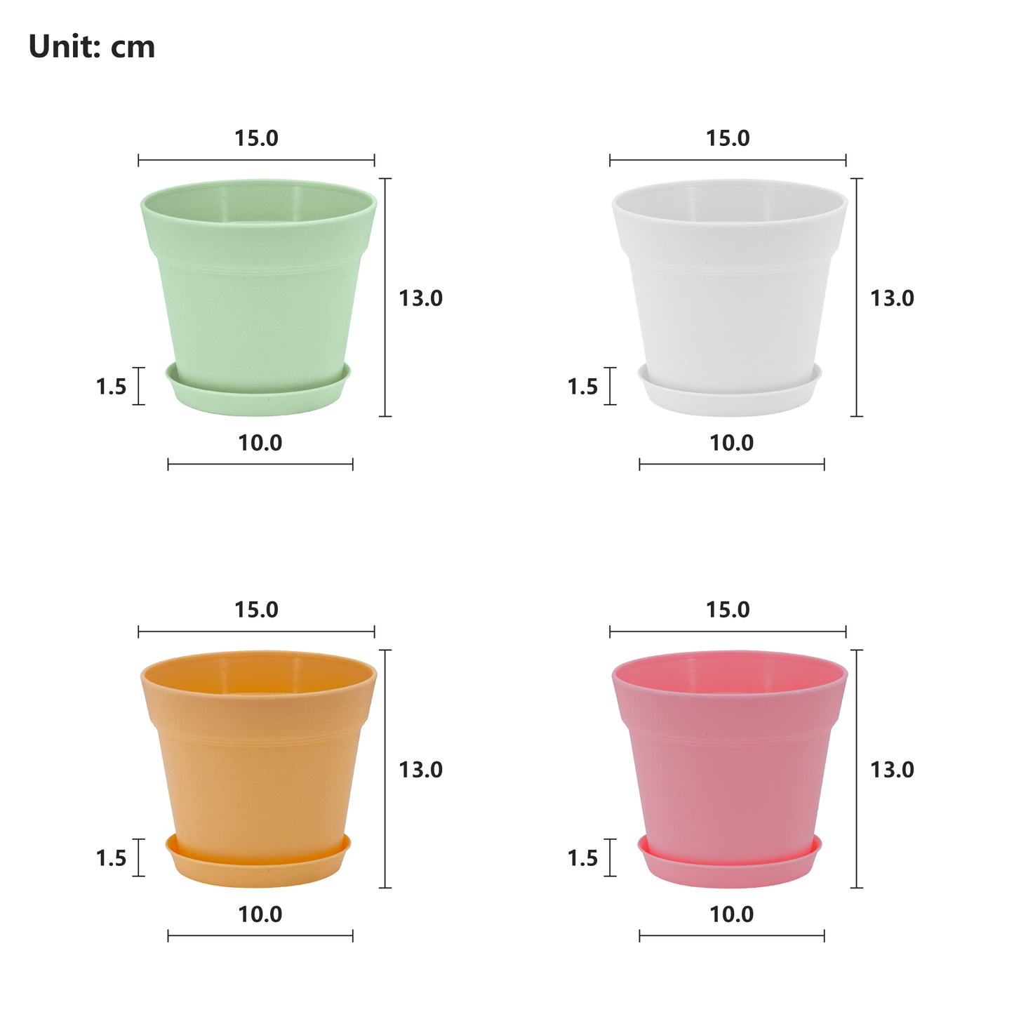 16 Pots de Fleurs en Plastique Plantes, avec Trous de Drainage 15 cm,Couleur