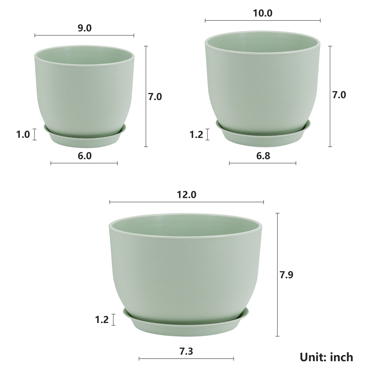 Lot de 3 Pots 30,5/25,4/22,9 cm de Fleurs en Plastique Plantes,Verte