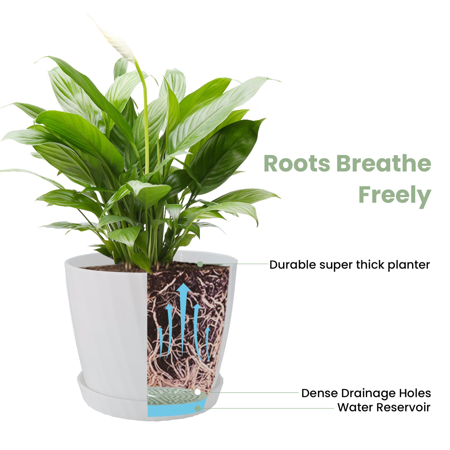 7 Pots de Fleurs en Plastique Plantes, avec Trous de Drainage, Gris moucheté 19/17,5/16,5/15 / 14/11.5/8,8 cm, Blanche