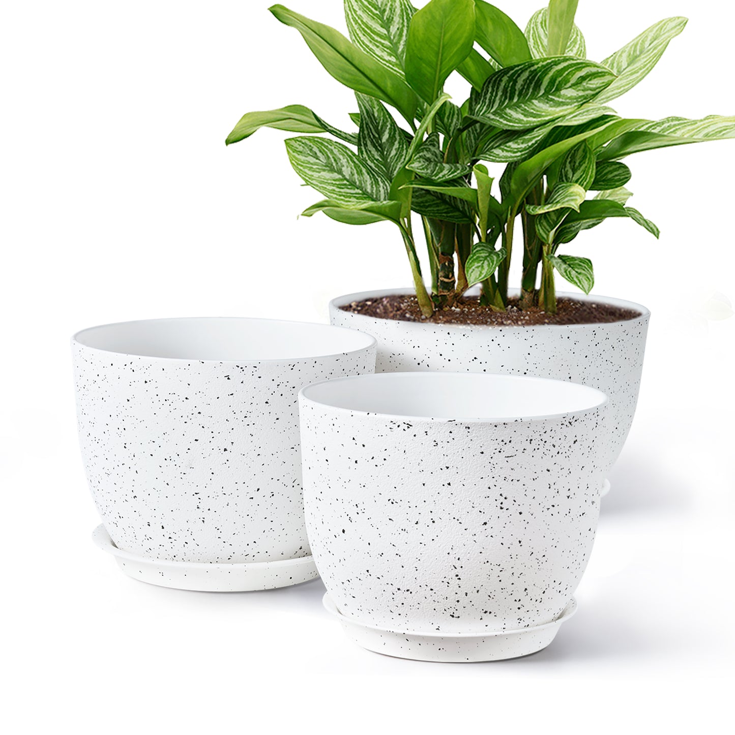 Jardinière en plastique Gardrium, pot de fleurs pour intérieur et extérieur, 12/10/9 pouces, lot de 3, blanc moucheté