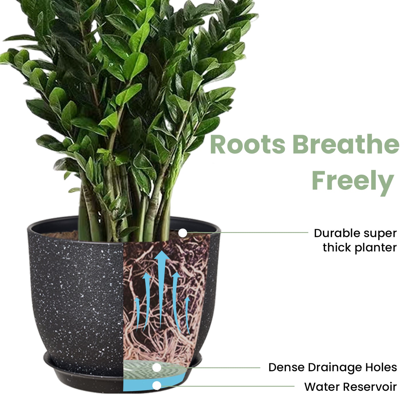 Lot de 3 Pots 30,5/25,4/22,9 cm de Fleurs en Plastique Plantes,Noir moucheté