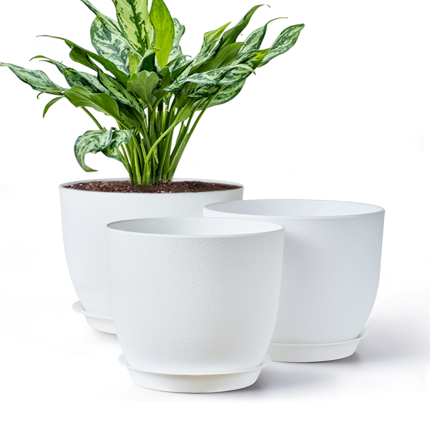 Jardinière en plastique Gardrium, pot de fleurs pour intérieur et extérieur, 10/9/8 pouces, lot de 3, blanc frais