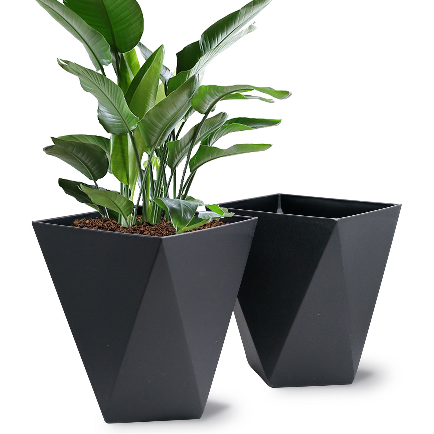 Grand pot de fleurs de 11 po avec trou de drainage, lot de 2, noir