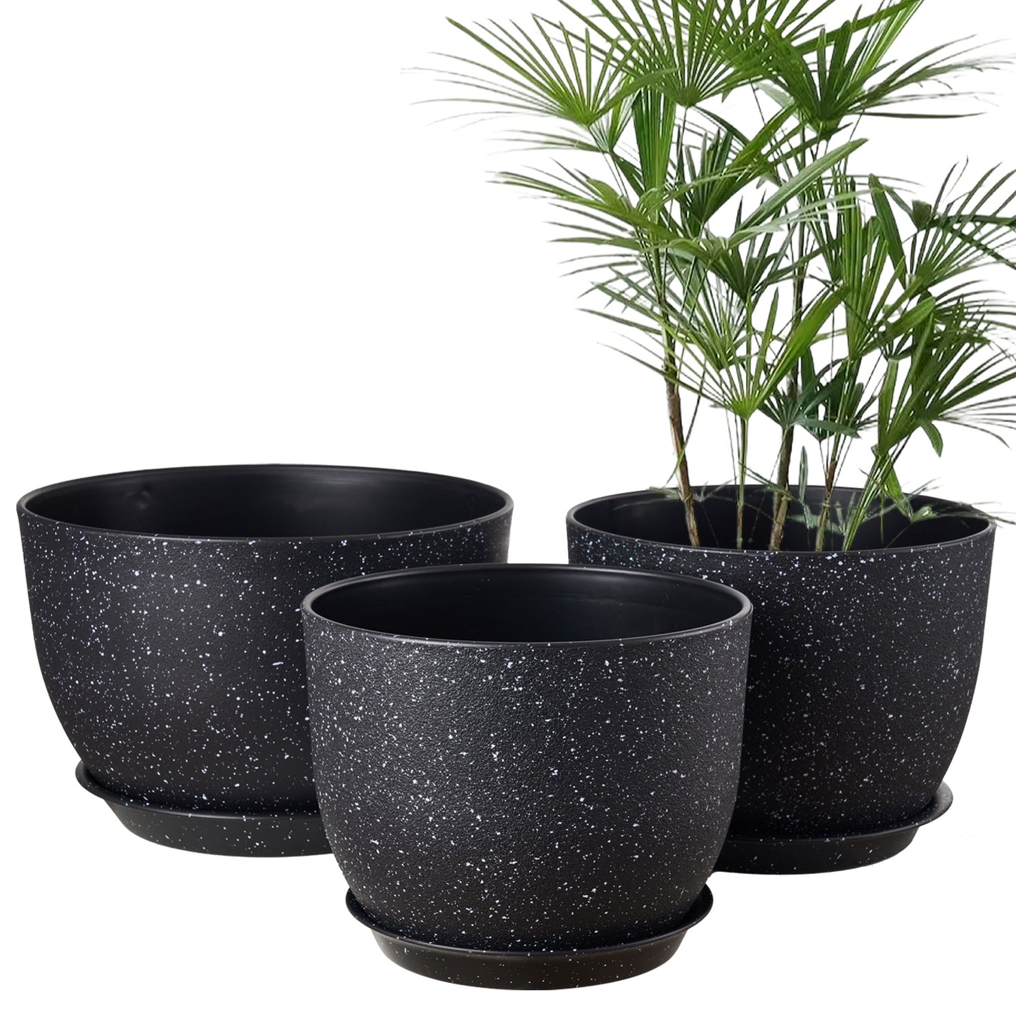 Lot de 3 Pots 30,5/25,4/22,9 cm de Fleurs en Plastique Plantes,Noir moucheté