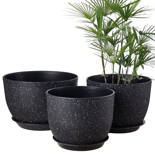 Lot de 3 Pots 30,5/25,4/22,9 cm de Fleurs en Plastique Plantes,Noir moucheté
