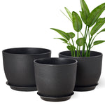 Kunststoff Blumentopf Pflanzentopfs mit Untersetzer (22,9-20,3-19 cm) 3er-Set,Schwarz